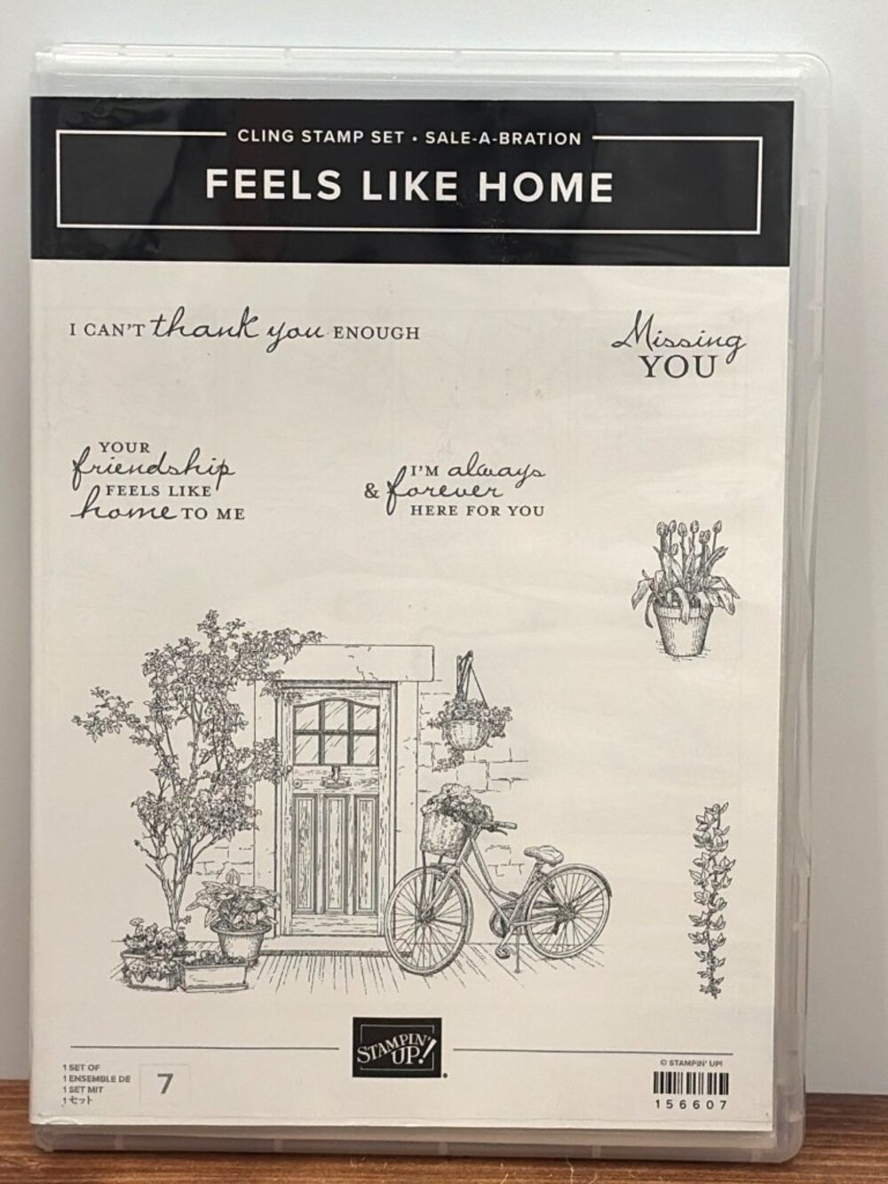 STAMPIN' UP! 156607 FEELS LIKE HOME CLEAR MOUNTED RUBBER STAMP SET BICYCLE DOOR